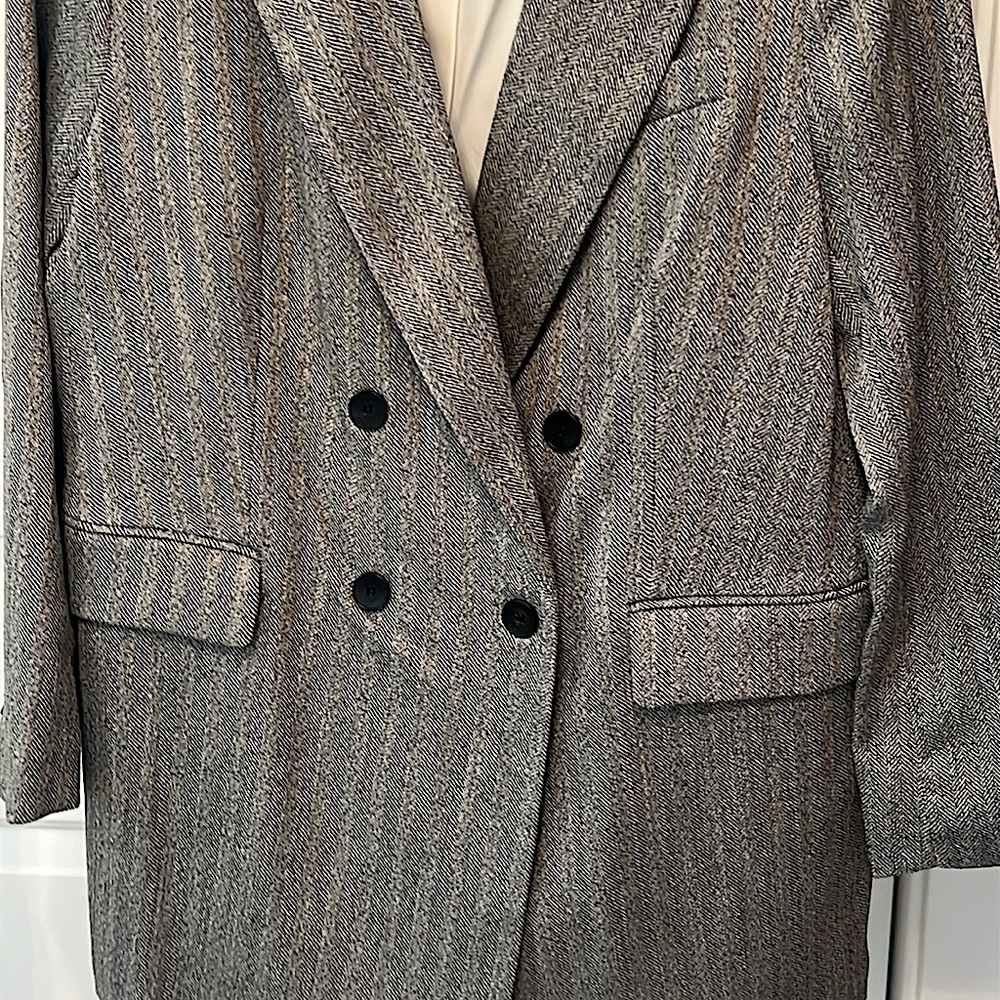 H & M Ladies Herringbone Double Breasted Boyfriend Blazer Size L- NWT